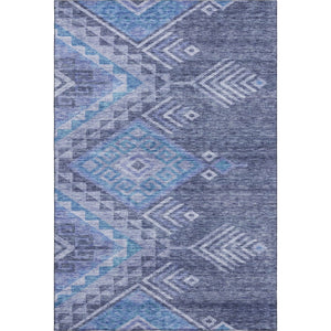 HomeRoots 8' X 10' Navy Blue & Silver Geometric Area Rug - Washable, Stain-Resistant, UV Protected for Homes 684110