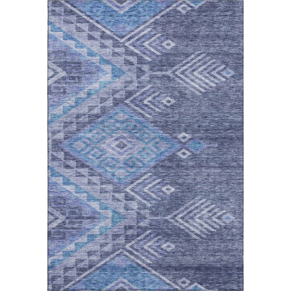HomeRoots 8' X 10' Navy Blue & Silver Geometric Area Rug - Washable, Stain-Resistant, UV Protected for Homes 684110