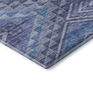 HomeRoots 8' X 10' Navy Blue & Silver Geometric Area Rug - Washable, Stain-Resistant, UV Protected for Homes 684110