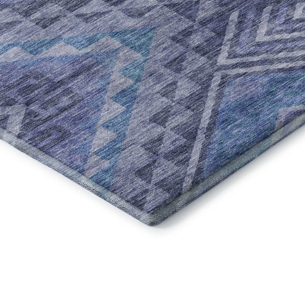 HomeRoots 8' X 10' Navy Blue & Silver Geometric Area Rug - Washable, Stain-Resistant, UV Protected for Homes 684110