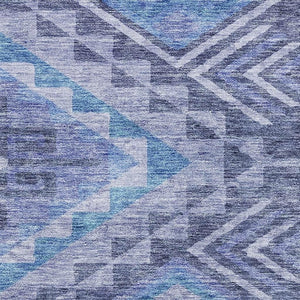 HomeRoots 8' X 10' Navy Blue & Silver Geometric Area Rug - Washable, Stain-Resistant, UV Protected for Homes 684110