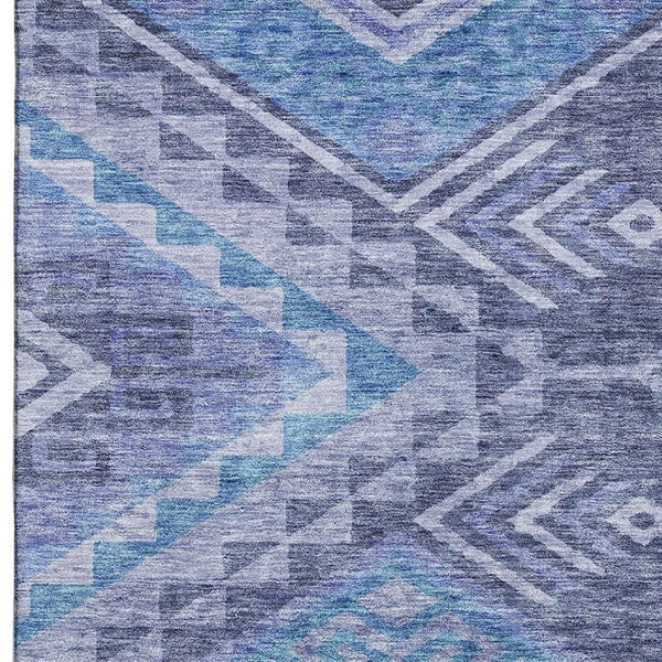 HomeRoots 8' X 10' Navy Blue & Silver Geometric Area Rug - Washable, Stain-Resistant, UV Protected for Homes 684110