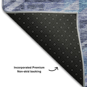 HomeRoots 9' X 12' Navy Blue & Silver Geometric Area Rug - Durable, Stain Resistant, UV Protected Design for Homes 684111