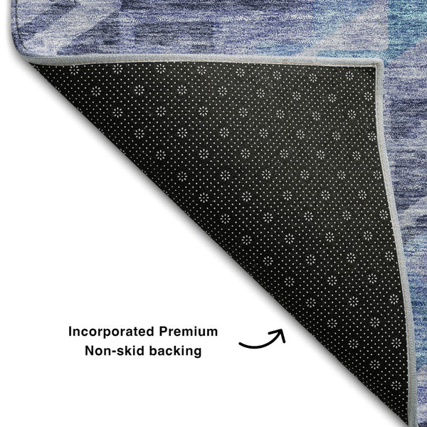 HomeRoots 9' X 12' Navy Blue & Silver Geometric Area Rug - Durable, Stain Resistant, UV Protected Design for Homes 684111