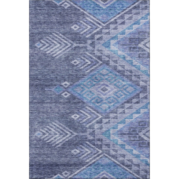 HomeRoots 10' Navy Blue & Silver Geometric Area Rug - Washable, UV Protected, Stylish for Large Spaces 684112