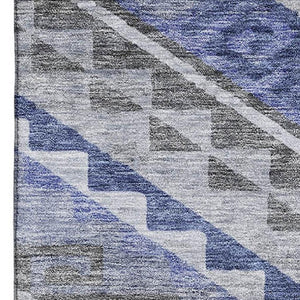 HomeRoots 5' X 8' Pewter Blue and Gray Geometric Area Rug – Washable, UV-Protected, Stylish & Durable Design 684114