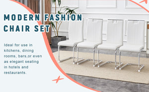 English Elm Set Of 4 Bow-Shaped White Pu Chairs - Modern Ergonomic Design For Comfort In Any Contemporary Space W3226P279081-GIGA