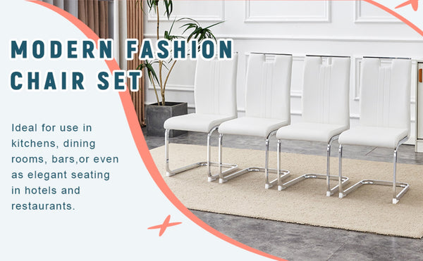 English Elm Set Of 4 Bow-Shaped White Pu Chairs - Modern Ergonomic Design For Comfort In Any Contemporary Space W3226P279081-GIGA