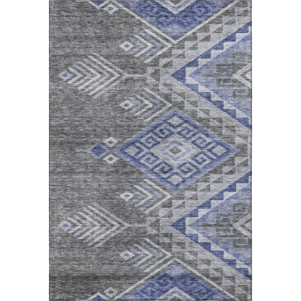 HomeRoots 8' X 10' Contemporary Pewter Blue & Gray Geometric Area Rug with UV & Stain Protection for Homes 684116