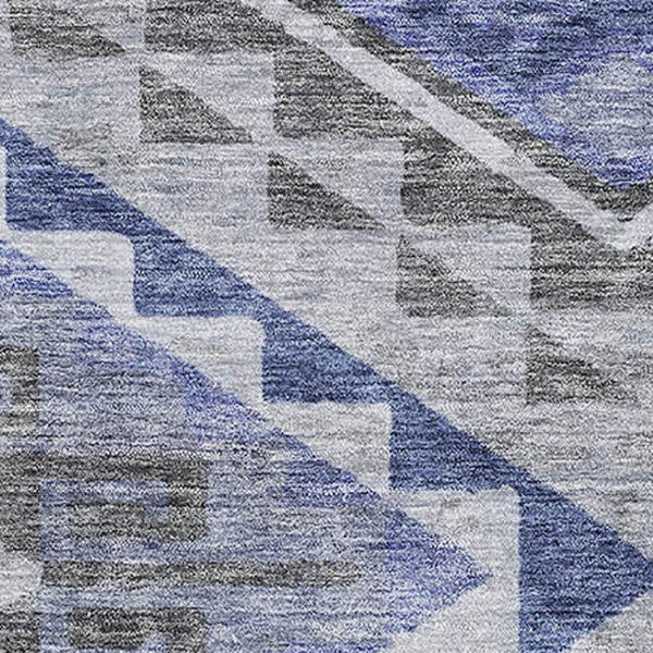 HomeRoots 9' X 12' Pewter Blue & Gray Geometric Area Rug - Washable, UV-Protected, Durable for Busy Homes 684117