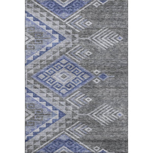 HomeRoots 10' X 14' Stylish Pewter Blue & Gray Geometric Washable Area Rug with UV Protection & Durability 684118