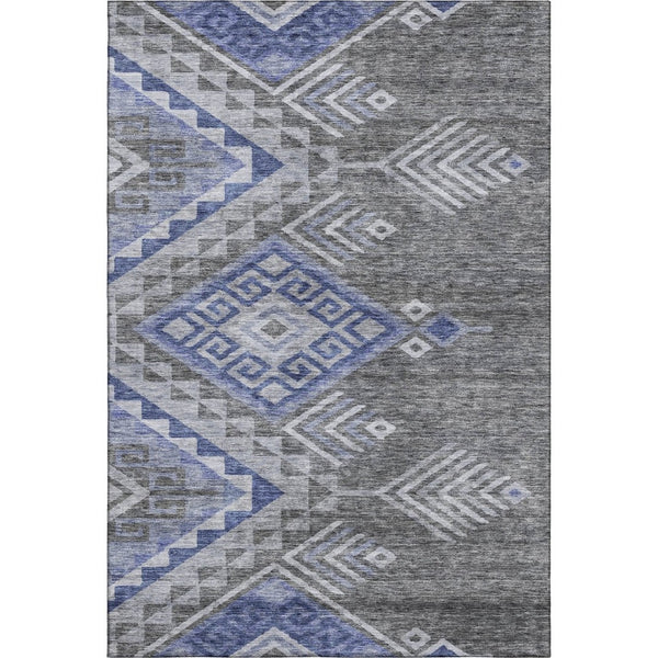 HomeRoots 10' X 14' Stylish Pewter Blue & Gray Geometric Washable Area Rug with UV Protection & Durability 684118