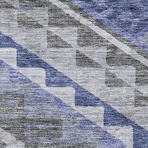 HomeRoots 10' X 14' Stylish Pewter Blue & Gray Geometric Washable Area Rug with UV Protection & Durability 684118