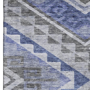 HomeRoots 10' X 14' Stylish Pewter Blue & Gray Geometric Washable Area Rug with UV Protection & Durability 684118
