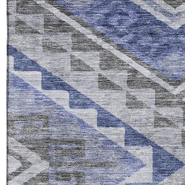 HomeRoots 10' X 14' Stylish Pewter Blue & Gray Geometric Washable Area Rug with UV Protection & Durability 684118