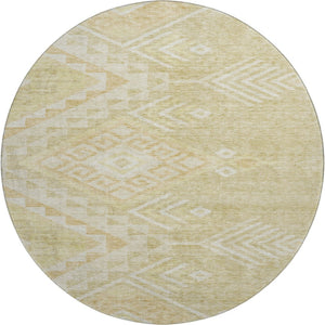 HomeRoots 8' Tan and Beige Geometric Washable Round Rug with UV Protection for High-Traffic Living Spaces 684121
