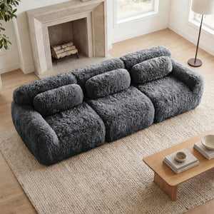 English Elm 114''soft Plush Modular Sectional Sofa with Cloud Cushions for Living Room Theater Dark Grey W714S01549