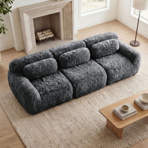 English Elm 114''soft Plush Modular Sectional Sofa with Cloud Cushions for Living Room Theater Dark Grey W714S01549