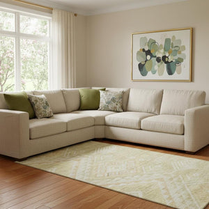 HomeRoots 8' Tan and Beige Geometric Area Rug - Washable, UV-Protected, Durable, Pet-Friendly for Modern Homes 684122