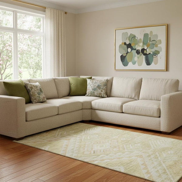HomeRoots 8' Tan and Beige Geometric Area Rug - Washable, UV-Protected, Durable, Pet-Friendly for Modern Homes 684122