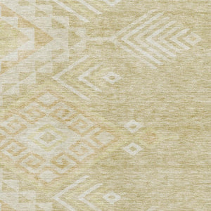 HomeRoots 8' Tan and Beige Geometric Area Rug - Washable, UV-Protected, Durable, Pet-Friendly for Modern Homes 684122
