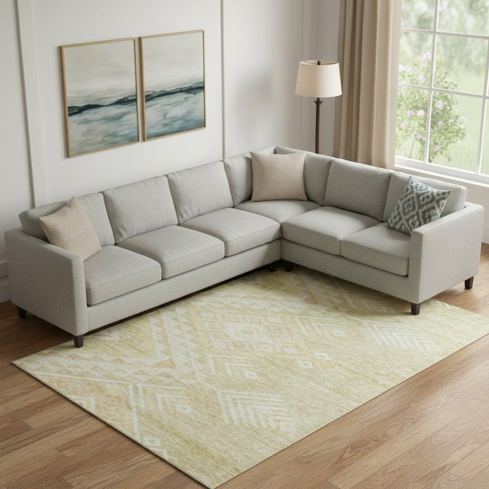 HomeRoots 9' X 12' Stylish Tan & Beige Geometric Area Rug - Washable, UV-Protected, Perfect for High-Traffic Spaces 684123