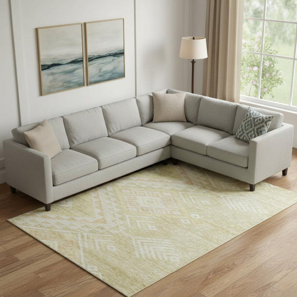 HomeRoots 9' X 12' Stylish Tan & Beige Geometric Area Rug - Washable, UV-Protected, Perfect for High-Traffic Spaces 684123