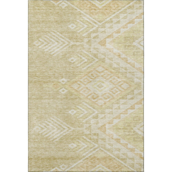 HomeRoots 9' X 12' Stylish Tan & Beige Geometric Area Rug - Washable, UV-Protected, Perfect for High-Traffic Spaces 684123