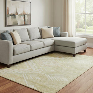 HomeRoots 10' X 14' Tan and Beige Geometric Area Rug - Stylish, Washable, UV-Protected, Ideal for Busy Homes 684124