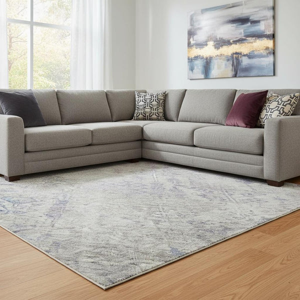 HomeRoots 8' X 10' Elegant Floral Ivory Area Rug with Purple & Blue Accents - Washable, UV Protected, Durable Design 684128