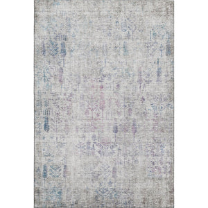 HomeRoots 9' X 12' Washable Floral Area Rug - Ivory Purple & Blue with UV Protection for Family Spaces 684129