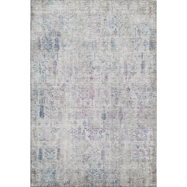HomeRoots 9' X 12' Washable Floral Area Rug - Ivory Purple & Blue with UV Protection for Family Spaces 684129