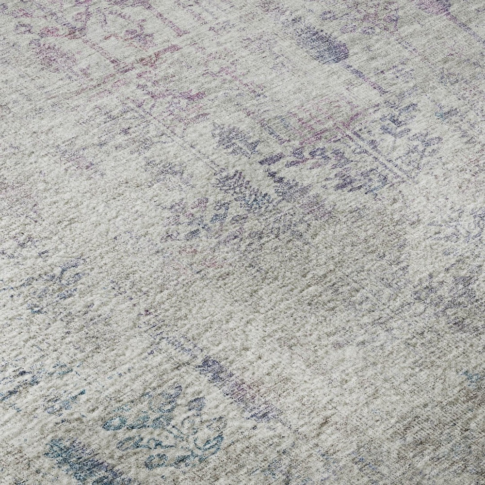 HomeRoots 9' X 12' Washable Floral Area Rug - Ivory Purple & Blue with UV Protection for Family Spaces 684129