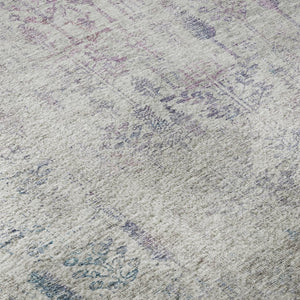HomeRoots 9' X 12' Washable Floral Area Rug - Ivory Purple & Blue with UV Protection for Family Spaces 684129