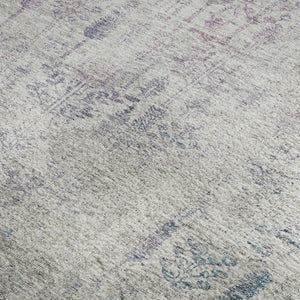 HomeRoots 9' X 12' Washable Floral Area Rug - Ivory Purple & Blue with UV Protection for Family Spaces 684129