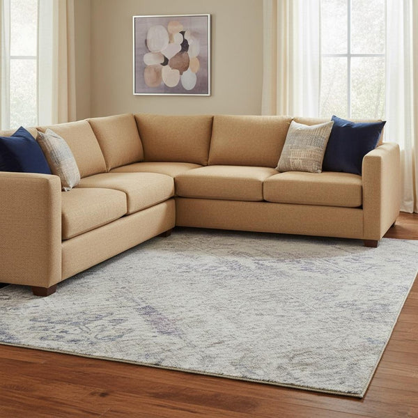 HomeRoots 10' X 14' Floral Area Rug - Ivory with Purple & Blue, Washable, UV Protected for Busy Homes 684130