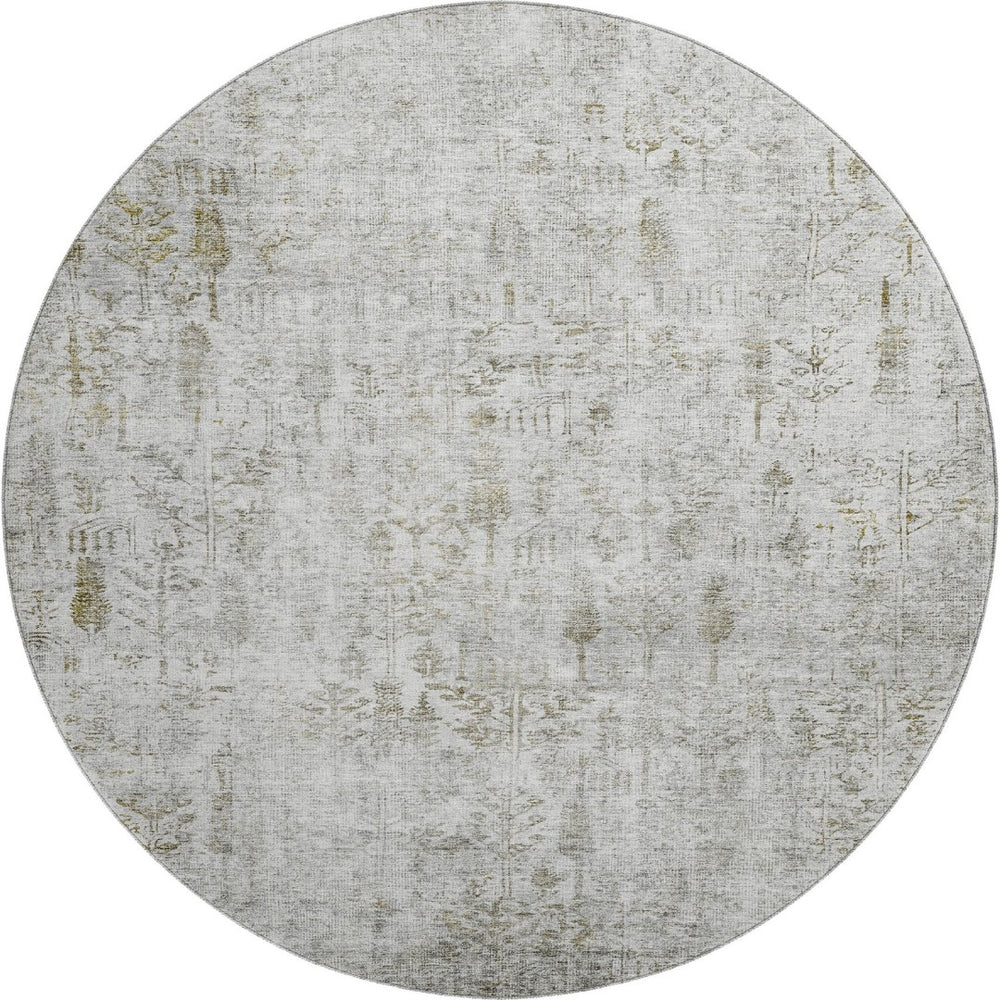 HomeRoots 8' Elegant Floral Washable Round Rug in Silver, Ivory & Beige - UV Protected for High-Traffic Areas 684133