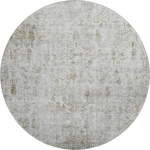 HomeRoots 8' Elegant Floral Washable Round Rug in Silver, Ivory & Beige - UV Protected for High-Traffic Areas 684133