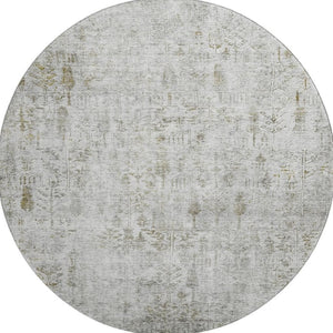 HomeRoots 8' Elegant Floral Washable Round Rug in Silver, Ivory & Beige - UV Protected for High-Traffic Areas 684133