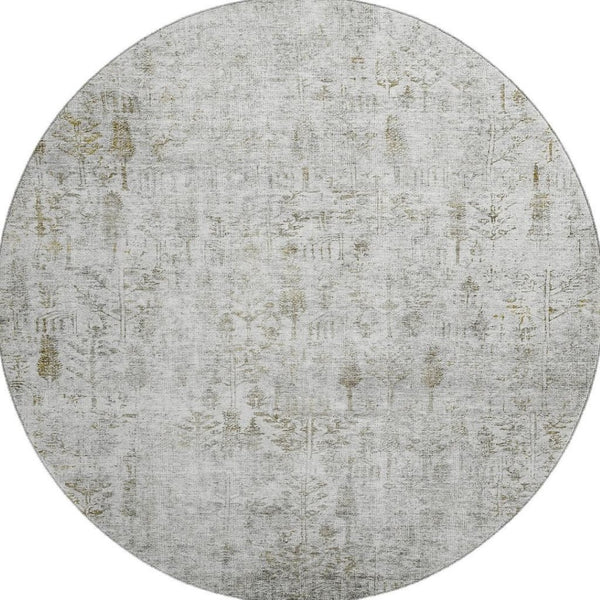 HomeRoots 8' Elegant Floral Washable Round Rug in Silver, Ivory & Beige - UV Protected for High-Traffic Areas 684133