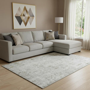 HomeRoots 8' X 10' Elegant Floral Washable Area Rug - Silver, Ivory, and Beige with UV Protection & Stain Resistance 684134