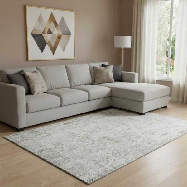 HomeRoots 8' X 10' Elegant Floral Washable Area Rug - Silver, Ivory, and Beige with UV Protection & Stain Resistance 684134