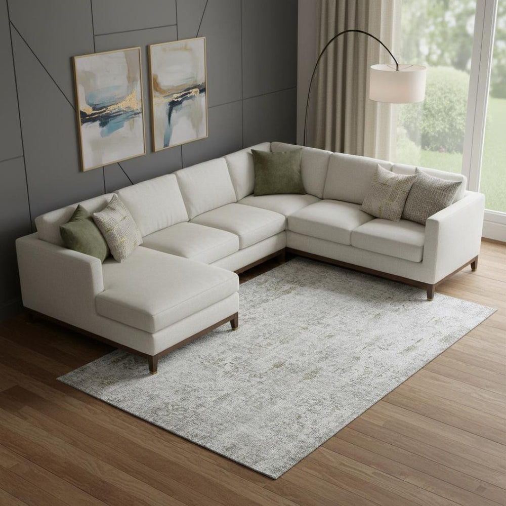 HomeRoots 9' X 12' Elegant Silver Ivory Beige Floral Area Rug - Washable, UV Protected & Stain Resistant Design 684135