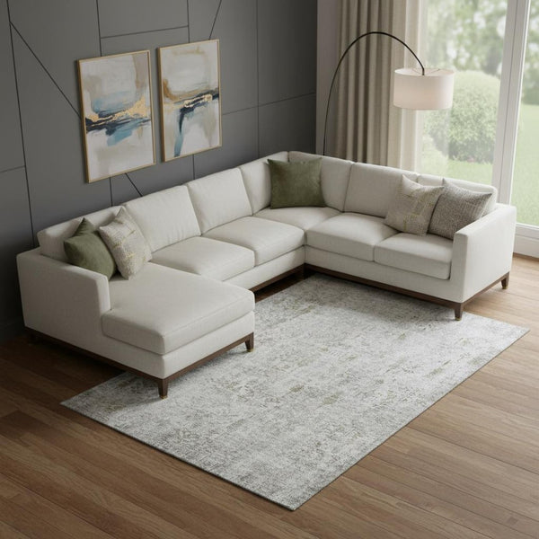 HomeRoots 9' X 12' Elegant Silver Ivory Beige Floral Area Rug - Washable, UV Protected & Stain Resistant Design 684135
