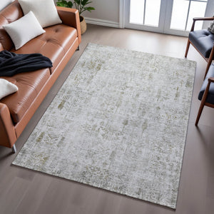 HomeRoots 9' X 12' Elegant Silver Ivory Beige Floral Area Rug - Washable, UV Protected & Stain Resistant Design 684135