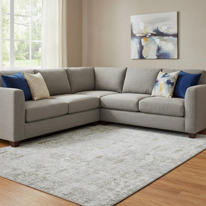 HomeRoots 10' X 14' Floral Area Rug in Silver, Ivory & Beige - Washable, UV-Protected, Perfect for High-Traffic Areas 684136