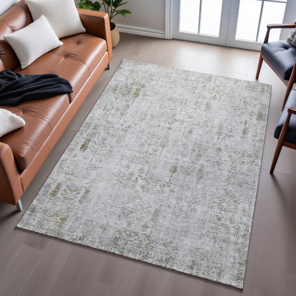 HomeRoots 10' X 14' Floral Area Rug in Silver, Ivory & Beige - Washable, UV-Protected, Perfect for High-Traffic Areas 684136