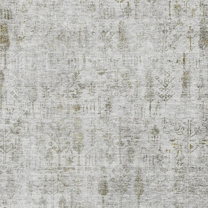 HomeRoots 10' X 14' Floral Area Rug in Silver, Ivory & Beige - Washable, UV-Protected, Perfect for High-Traffic Areas 684136