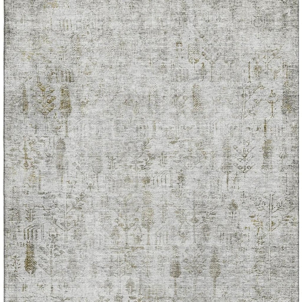 HomeRoots 10' X 14' Floral Area Rug in Silver, Ivory & Beige - Washable, UV-Protected, Perfect for High-Traffic Areas 684136