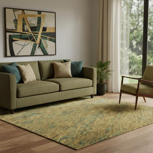 HomeRoots 5' X 8' Abstract Washable Area Rug in Copper Gold and Teal - UV Protected, Stain Resistant, Durable Design 684138